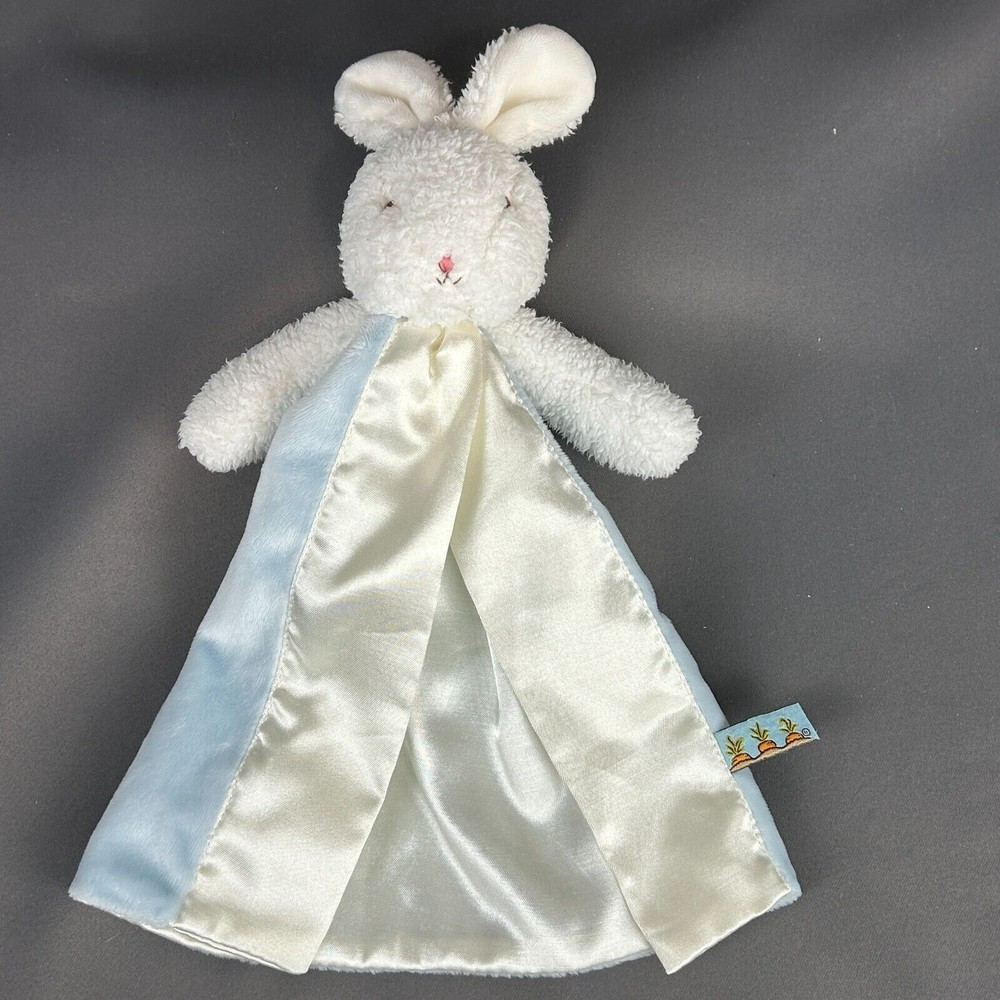 Bunnies by the Bay white Bunny Bud Buddy Security Blanket Lovey Blue Satin Trim - Picture 7 of 9